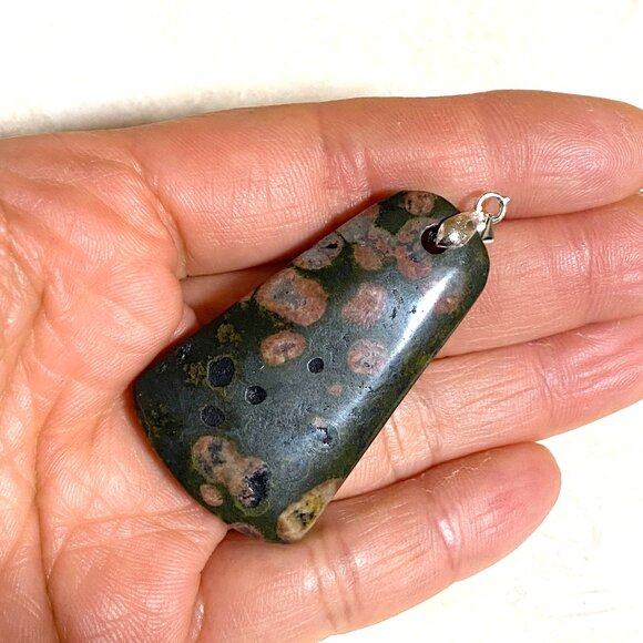 Natural Ocean Jasper Pendant, Genuine Dark Green Gemstone - Picture 9 of 9
